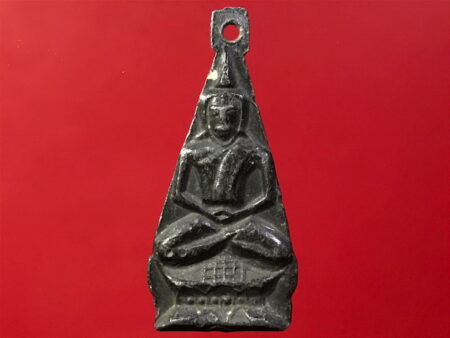 Rare amulet B.E.2500 Phra Phut Samathi imprint tin amulet with wolf fang (SOM115)