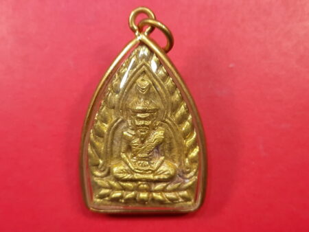 Wealth amulet Ruesi Setthi or great hermit brass coin with golden micron case by LP Dang (GOD210)