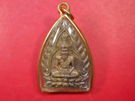 Wealth amulet Ruesi Setthi or great hermit copper coin with golden micron case by LP Dang (GOD211)