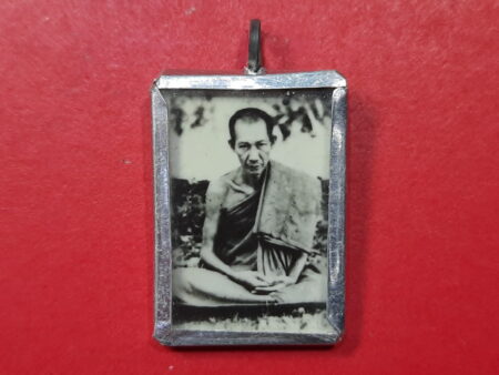 Rare amulet B.E.2512 LP Kasem black and white photo with stainless casing (MON456)