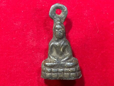 Rare amulet B.E.2500 Phra Kaewmorakot imprint tin amulet with wolf fang by LP Dum (SOM501)