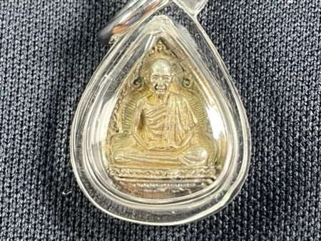 Rare Thai amulet B.E.2526 LP Kasem silver amulet in Bai Pho shape with beautiful condition (MON625)