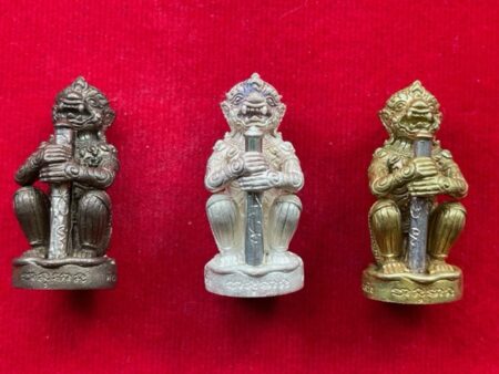 Protect amulet B.E.2558 set of Hanuman Maha Setthi silver, Nawaloha and brass amulets by LP Saeng (GOD305)