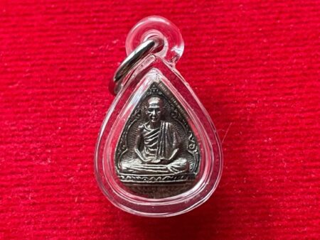 Rare Thai amulet B.E.2526 LP Kasem silver amulet in Bai Pho shape with beautiful condition (MON750)
