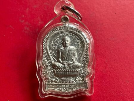 Wealth amulet B.E.2537 LP Mon sits on tray silver coin in beautiful condition (MON747)