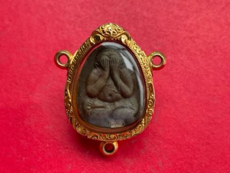 Rare amulet B.E.2521 Phra Pidta Yant Duang Lek holy powder amulet with 3 hooks golden case by LP Toh (PID220)