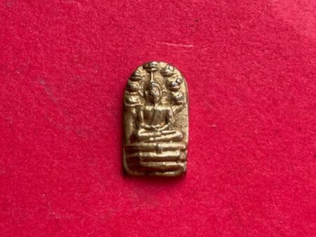 Rare amulet B.E.2490 Phra Nak Prok Bai Makham copper coin with gold color in 3 level base imprint by LP Nuam (SOM717)