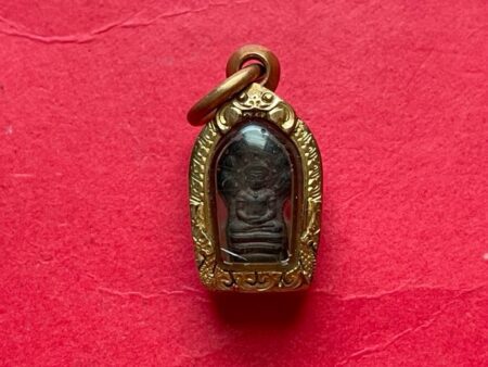 Wealth amulet B.E.2530 Phra Prok Bai Makham copper coin with golden casing by Wat Donsala (SOM851)