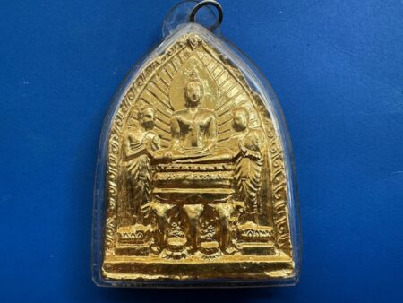 Wealth amulet B.E.2505 Phra Phut with Phra Mokkhalana and Phra Salilboot baked clay amulet with beautiful condition by LP Khom (SOM900)
