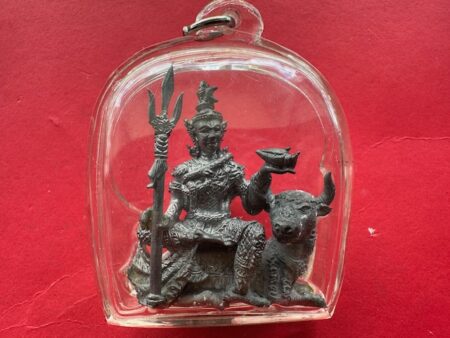 Rare amulet B.E.2552 Phra Siva Maha Thep sit on ox amulet in plane wing material by LP Kalong (GOD487)