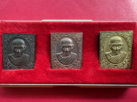 Wealth amulet B.E.2538 set of LP Kasem Nawaloha, brass and copper coins with beautiful condition (NEW013)