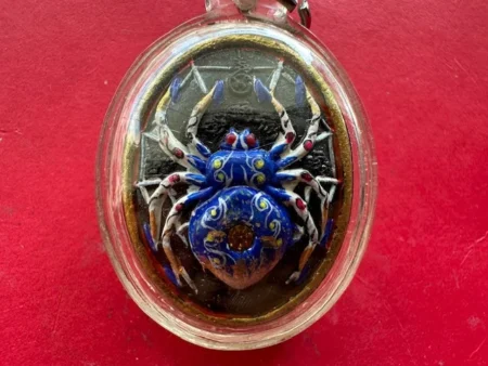 Wealth amulet B.E.2555 Mangmoom Maha Lap or magical spider holy powder amulet with magical gems and Takrut by KB Kritsana (GOD520)