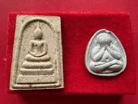 Wealth amulet B.E.2536 set of Phra Somdej and Phra Pidta holy powder amulet by LP Kasem (SOM726)