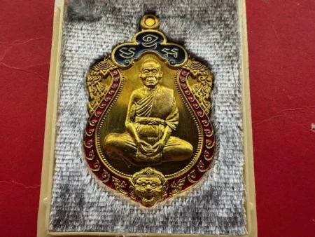 Protect amulet B.E.2557 LP Kongtueng brass coin in Sema shape with color – Maha Baramee batch (MON1116)